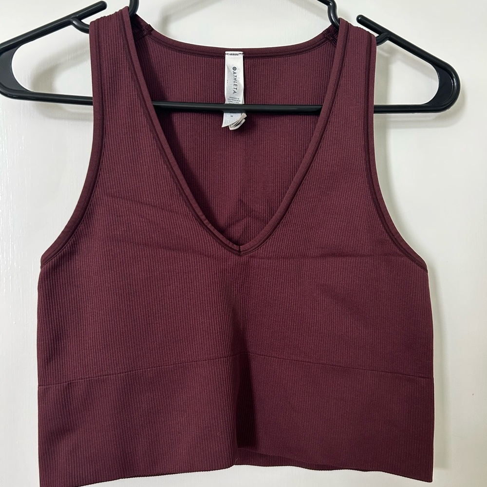Athleta Maroon Sleeveless Fitted Crop Tank Top
